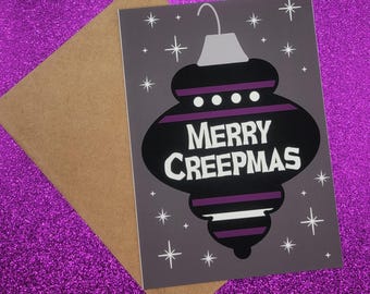 Merry Creepmas Ornament Spooky Christmas Greeting Card 5x7, Goth Christmas, Creepmas Card, Horror Holiday,  Dark Christmas, Blank Card