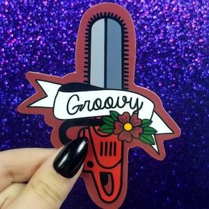 Groovy Chainsaw Horror Sticker 3.5x4"