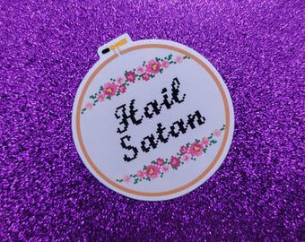 Hail Satan Cross Stitch Sticker Sticker 3x3