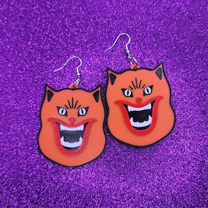 Hausu Cat Horror Statement Earrings 3D Printed, Weird Earrings, Unique Earrings, Edgy Earrings, Horror Earrings, Alternative Earrings