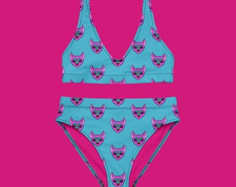 Pinker Fledermaus Bikini mit hoher Taille