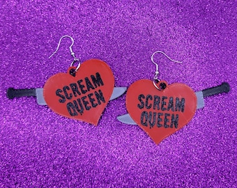Scream Queen statement oorbellen 3D-geprint, horrorfilm oorbellen, cultfilm oorbellen, enge film fan cadeau, horror liefhebber cadeau