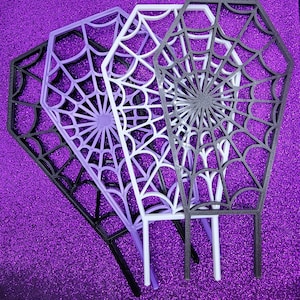 Spiderweb Coffin 3D Printed Spooky Indoor House Plant Trellis Decoration