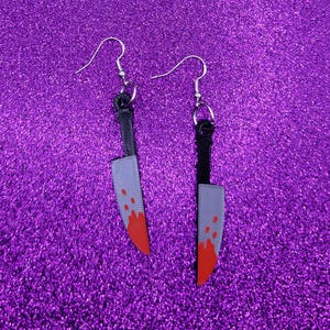 Slasher Bloody Knife Statement Earrings 3D Printed. Weird Earrings, Unique Earrings, Edgy Earrings, Drop Earrings, Alternative Earrings