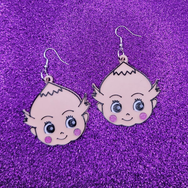 Retro Kewpie Doll Head Statement Earrings 3D Printed. Weird Earrings, Unique Earrings, Edgy Earrings, Drop Earrings, Alternative Earrings