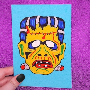 Retro Frankenstein Monster Mask Art Print 5&quot;x7&quot;