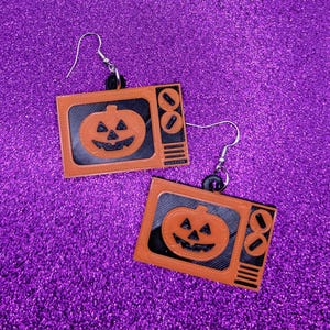 Halloween TV, Horror Movie, Statement Earrings, 3D Printed, Weird Earrings, Unique Earrings, Edgy Earrings, Alternative Earrings