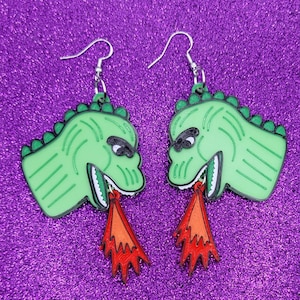 Lizard King Kaiju Statement Earrings 3D Printed, Weird Earrings, Unique Earrings, Edgy Earrings, Alternative Earrings, Horror Earrings