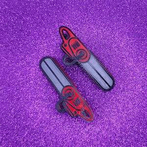 Red Chainsaw Hair Clips, Horror Movie Barrettes, Spooky Hair Accessories, 3D Printed