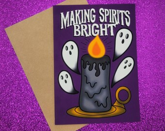 Making Spirts Bright Ghosts Spooky Christmas Greeting Card 5x7, Goth Christmas, Creepmas Card, Horror Holiday, Dark Christmas, Blank Card
