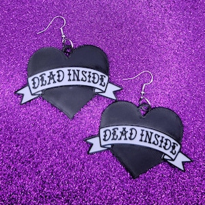Dead Inside Tattoo Heart Statement Earrings 3D Printed