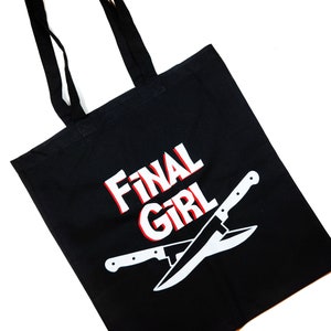 Final Girl Tragetasche Schwarze wiederverwendbare Baumwoll-Einkaufstasche 15 "x 16" Horror Goth Spooky