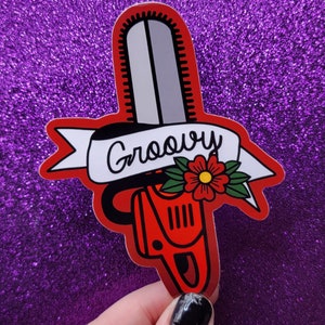Adesivo horror &quot;Groovy Chainsaw&quot; 3,5x4&quot;