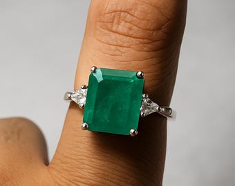 Natuurlijke smaragdring 925 sterlingzilver | Groene edelsteensieraden | Ring geboortesteen mei | Cadeau voor haar | Minimalistische ring