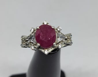 Anello vintage con rubino rosa / Gioielli da sposa in argento sterling 925