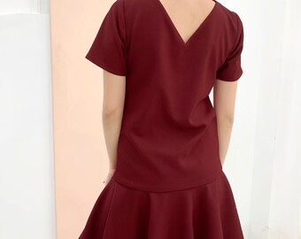 Simple Drop Waist Dress with cutouts back (Black and Maroon) - Made to order