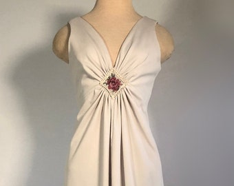 1970s Beige Polyester Maxi with Decor at Bust