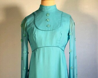 Late 1960s Turquoise Chiffon Maxi