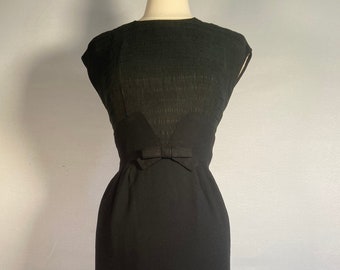 1960 Black Rayon & Wool Cocktail Dress