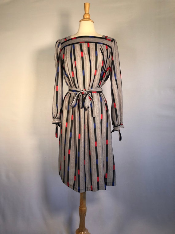 1970s Soft Striped Moderist Dress.