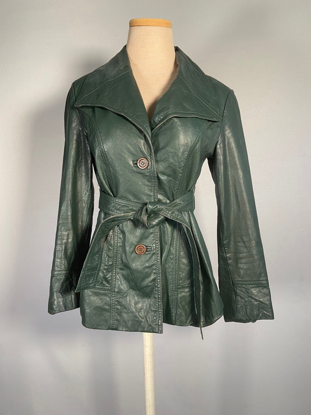 1970s Hunter Green Leather Jacket Etsy