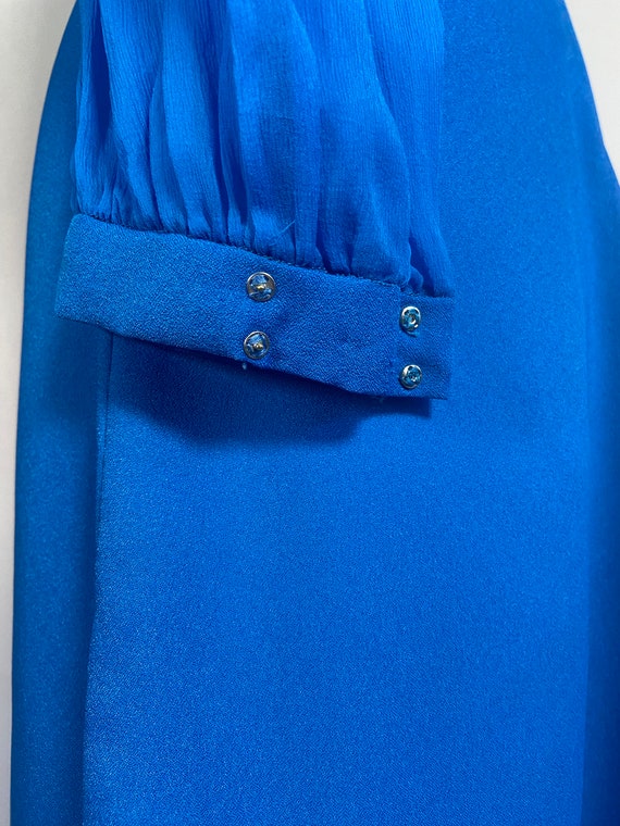 1970s Blue Polyester Maxi with Voile Sleeves - image 7