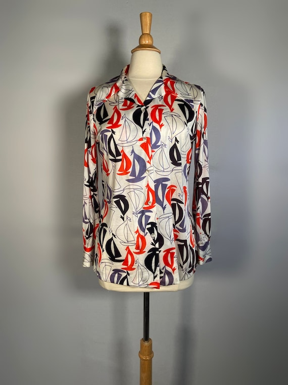 1970s Sailboat Print Blouse by Graff