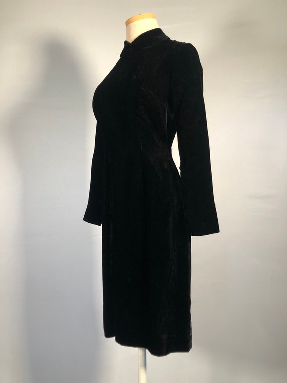 Mid 1960s Black Rayon Velvet Dress - image 3