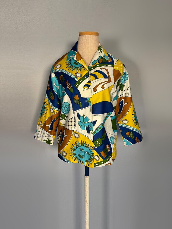 1960s Women's Tori Richards Button Down Hawaiian Blouse