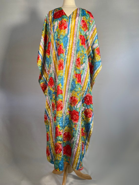 1990s Polyester Silk Floral Kaftan from Pakistan