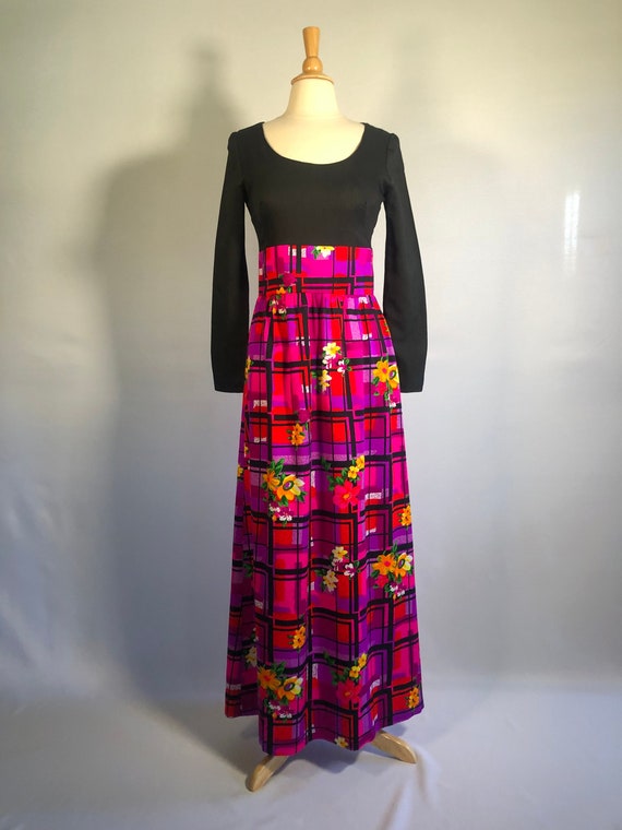 1970s Colorful Maxi Dress with Black Top