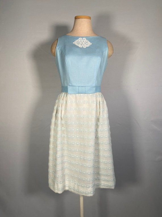 1960s Light Blue and White Lace Dress
