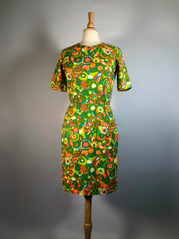 Late 1960s Brightly Colored Poly-Jersey Dress - image 1