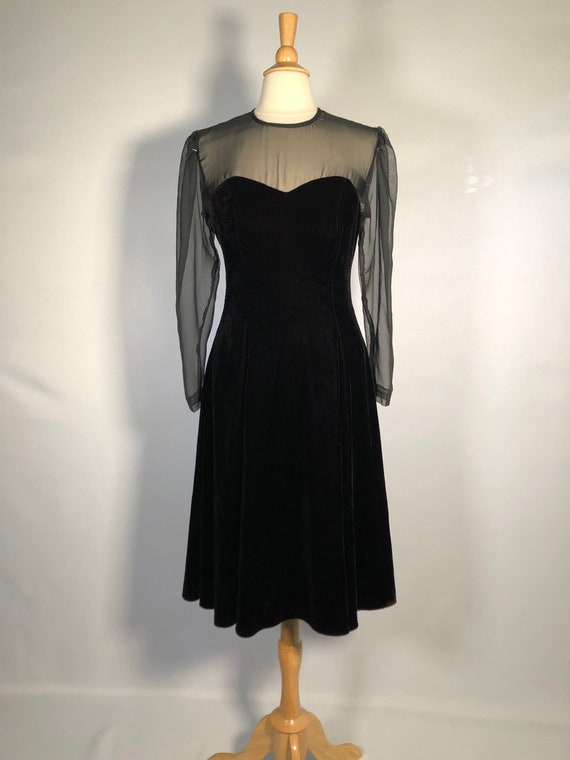 1980s Black Velvet 50s Style Dress by Niki - image 1