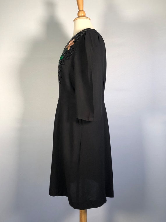 Early 40s Black Rayon & Sequin Dress - image 4