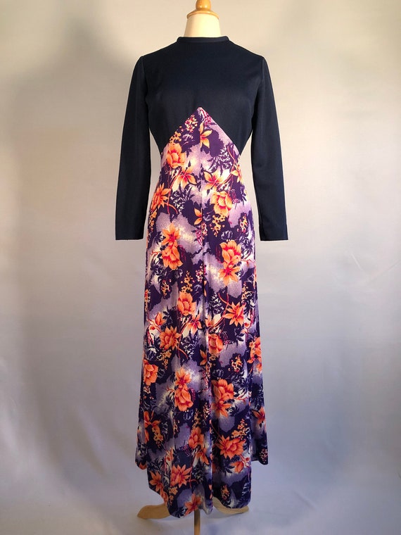 1970s Polyester Floral Acetate Maxi by Sandy Lane