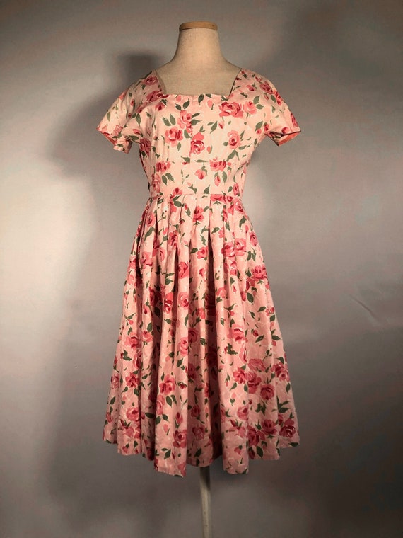 1950s Pink Floral Dress - Handmade