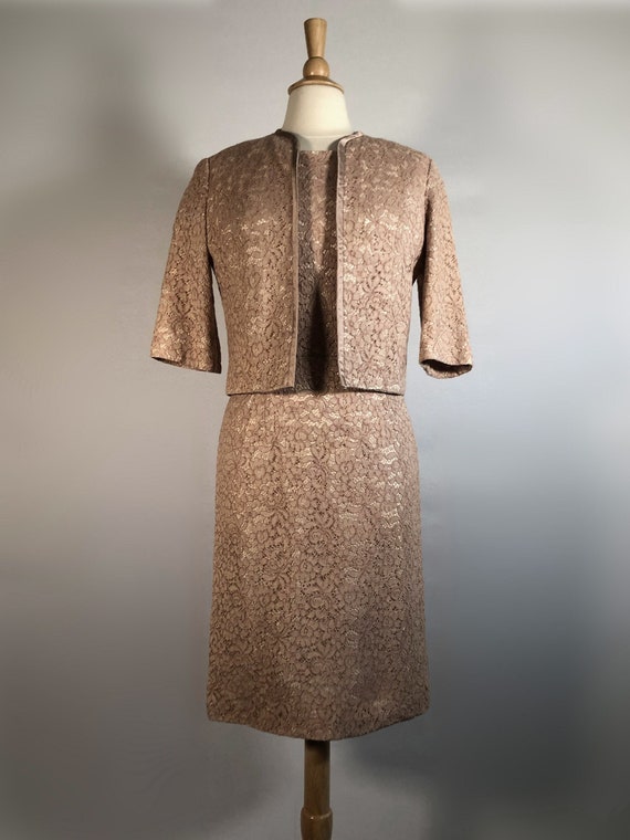 Early 1960s Beige Lace Dress and Jacket - image 1