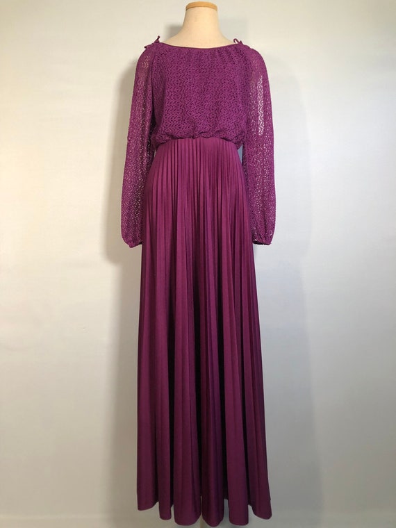 1970s Plum Pleated Maxi Dress