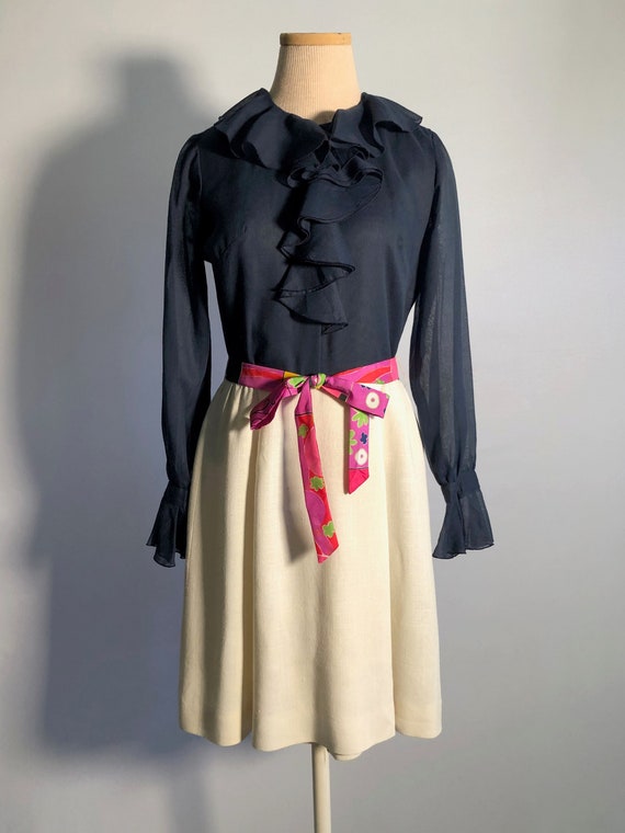 Late 60s Mod Voile and Linen Mini Dress - image 1