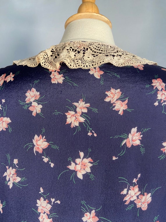 Early 1930s Navy Blue and Pink Floral Rayon Dress - image 8