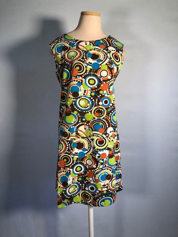 1960s Mod Art Deco Print Culotte Dress.