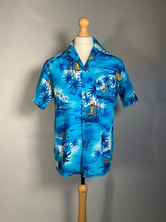 1960s Bright Blue Nautical Hawaiian Shirt