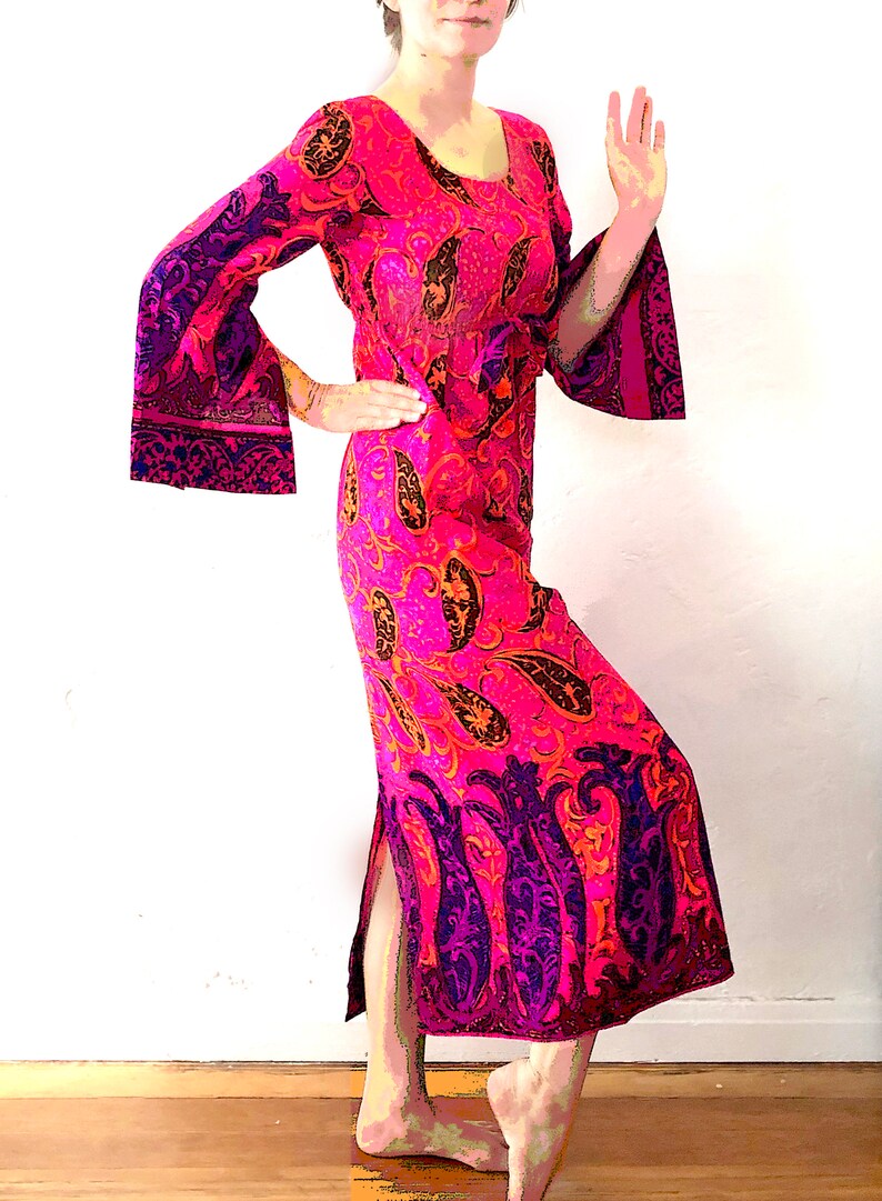 Late Sixties Flare Sleeved Hawaiian Hostess Maxi