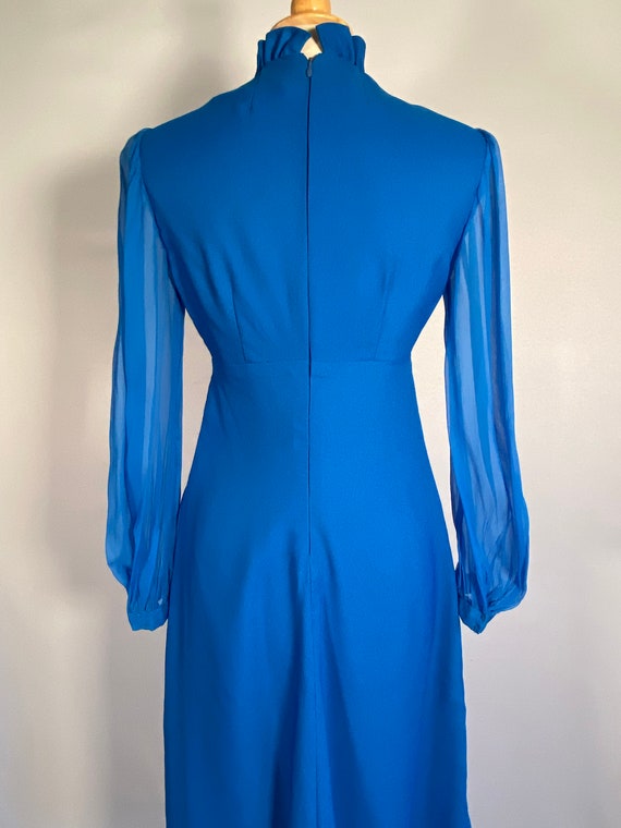 1970s Blue Polyester Maxi with Voile Sleeves - image 5