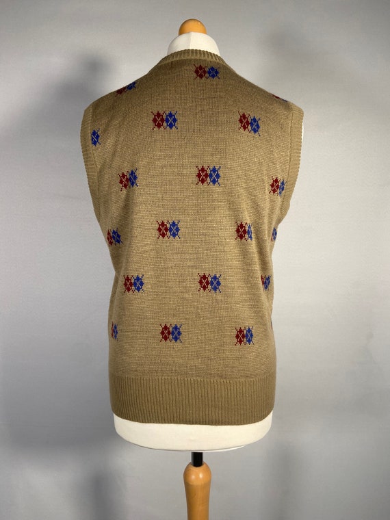1970s Tan Argyle Patterned Knitted Vest by Campus - image 2