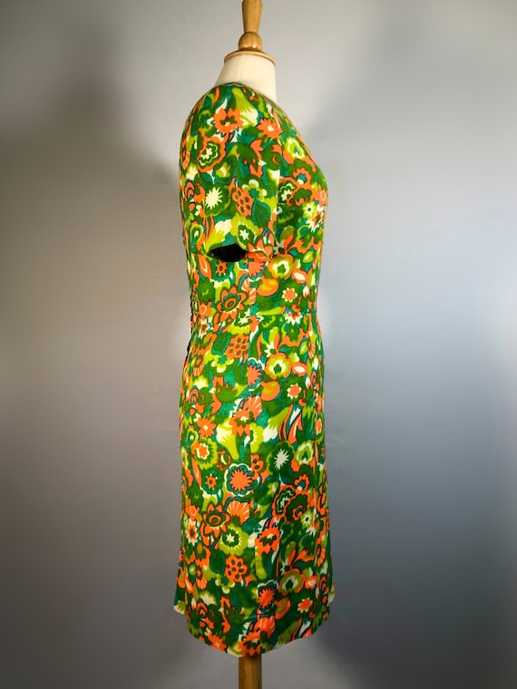 Late 1960s Brightly Colored Poly-Jersey Dress - image 4