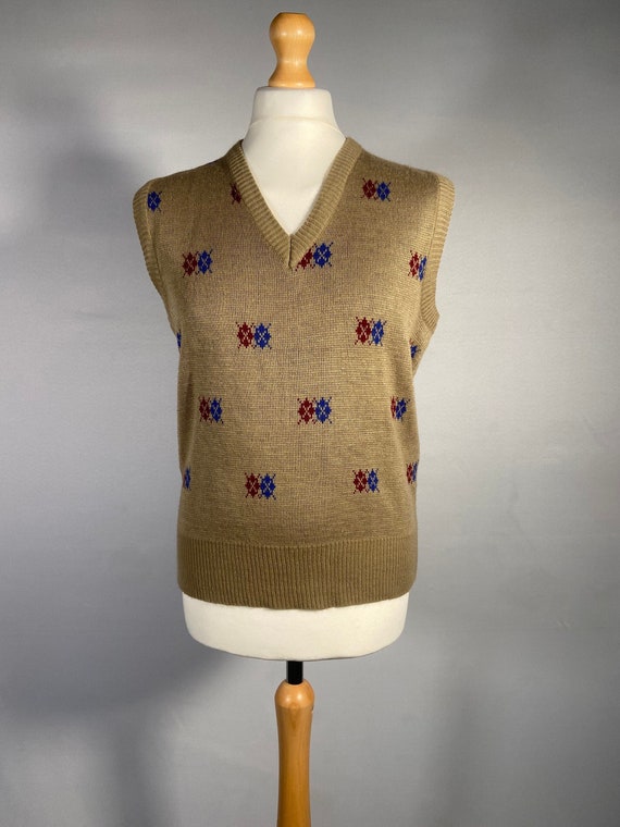 1970s Tan Argyle Patterned Knitted Vest by Campus - image 1
