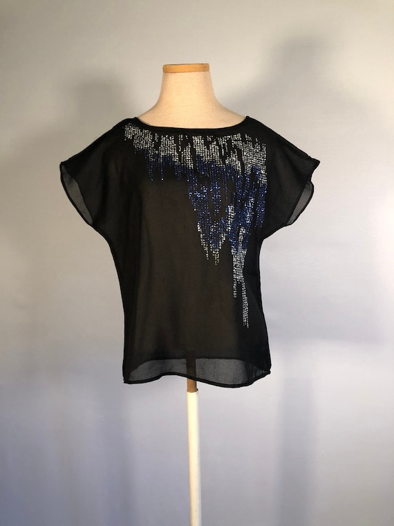 1970s Black Glitter Top by Rave Reviews - image 1