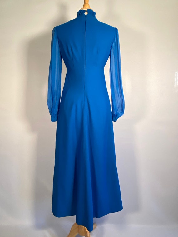 1970s Blue Polyester Maxi with Voile Sleeves - image 2